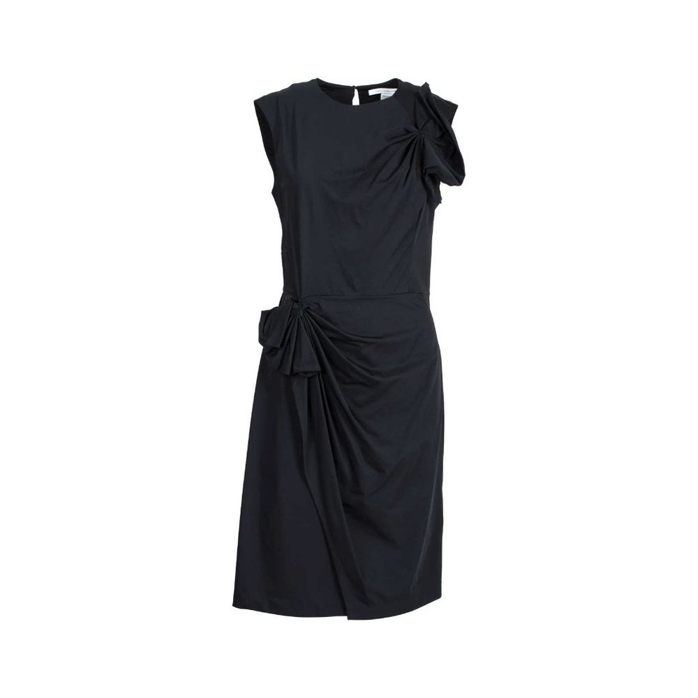 Diane von Furstenberg Agata Sleeveless Ruffle Dress  black draped bows crew neck